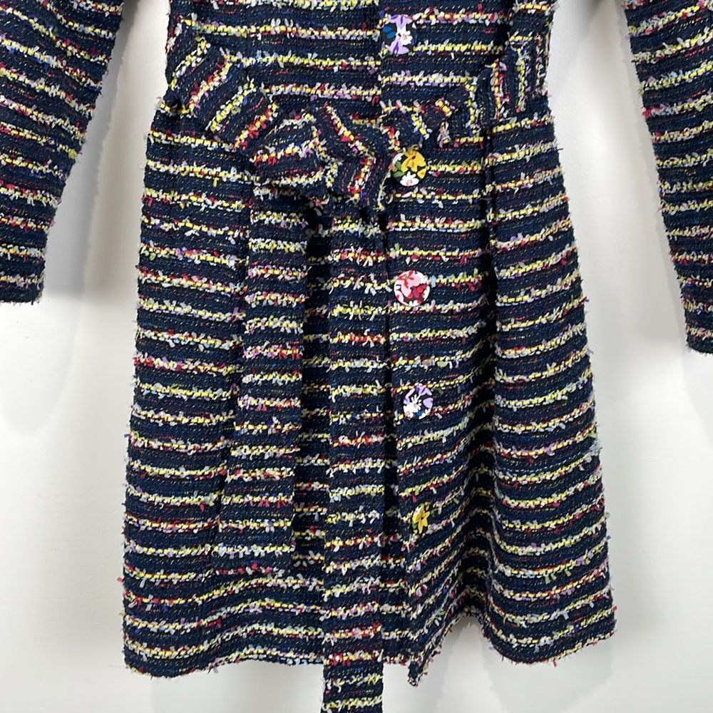 CAbi Coat Headline Topper Belted Women’s 10 Multi-Stripe Lined Thigh Length - Picture 4 of 11